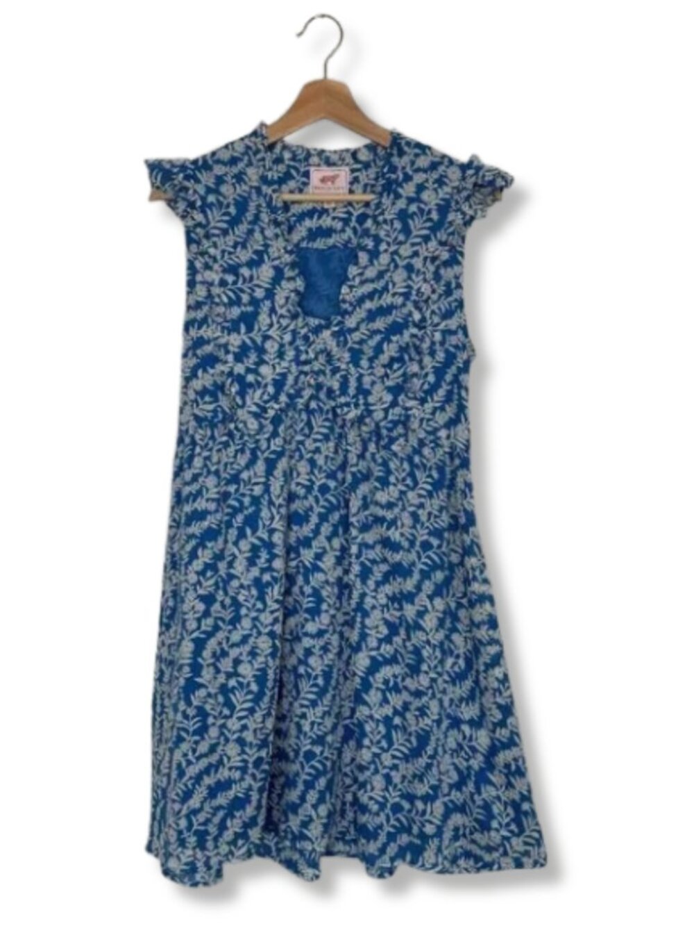 Banjanan Ellian Blue Floral Cotton Voile Ruffle Dress Boho Cottagecore S